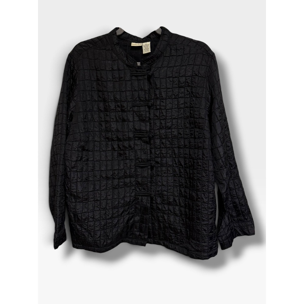 Linden Hill Black Textured Grid Mandarin Collar Frog Closure Jacket XL